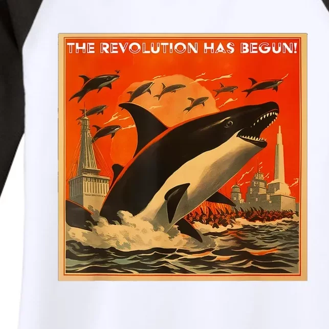 The Revolution Has Begin White Gladis Orcas Eat The Rich Women's Tri-Blend 3/4-Sleeve Raglan Shirt