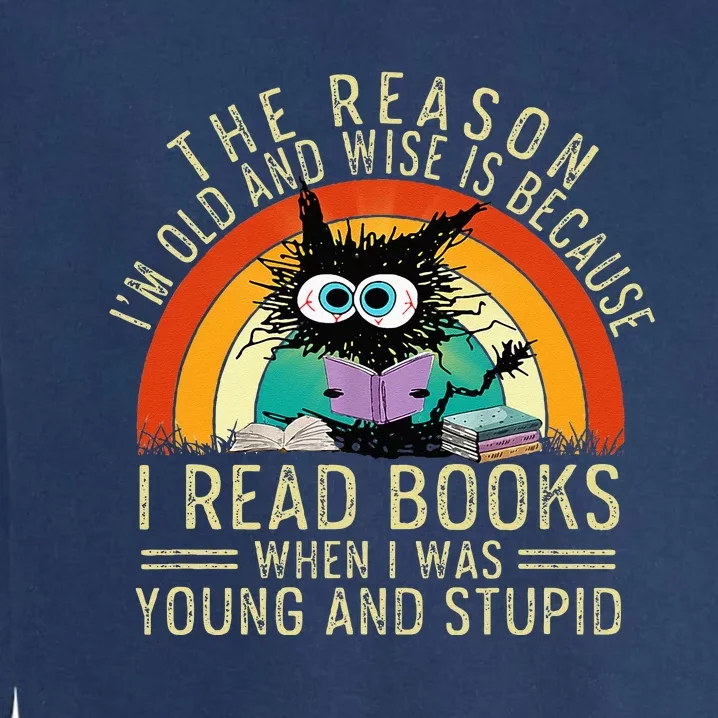 The Reason Im Old And Wise Is Because I Read Books Cat Garment-Dyed Sweatshirt