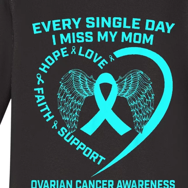 Teal Ribbon In Memory Of My Mom Ovarian Cancer Awareness Baby Long Sleeve Bodysuit