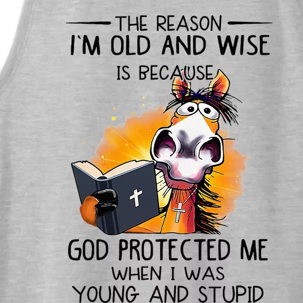 The Reason IM Old And Wise Is Because God Protected Me Ladies Tri-Blend Wicking Tank