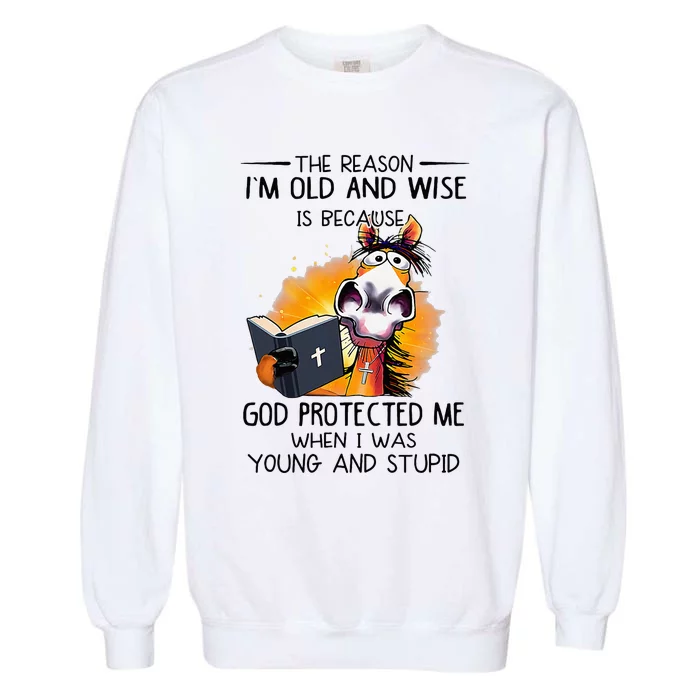 The Reason IM Old And Wise Is Because God Protected Me Garment-Dyed Sweatshirt