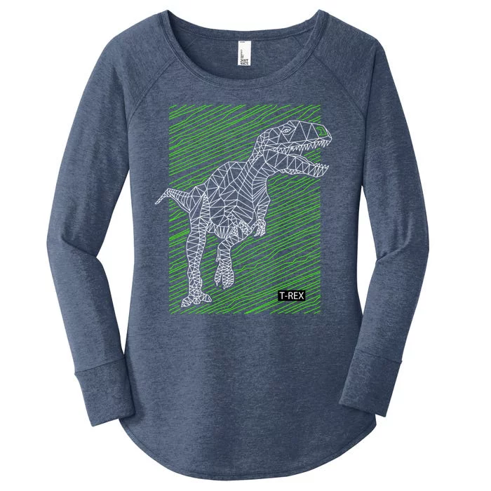 T Rex Illustration Women's Perfect Tri Tunic Long Sleeve Shirt