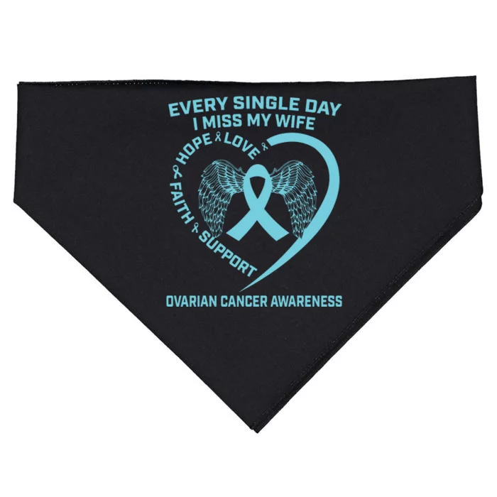 Teal Ribbon In Memory Of My Wife Ovarian Cancer Awareness USA-Made Doggie Bandana