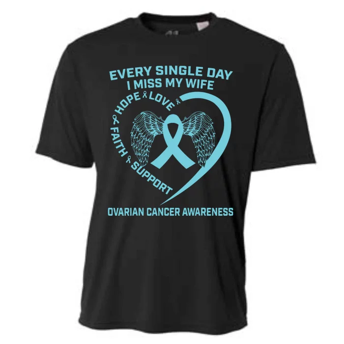 Teal Ribbon In Memory Of My Wife Ovarian Cancer Awareness Cooling Performance Crew T-Shirt