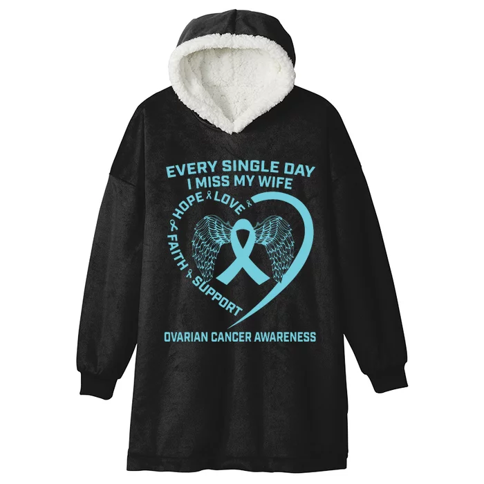 Teal Ribbon In Memory Of My Wife Ovarian Cancer Awareness Hooded Wearable Blanket