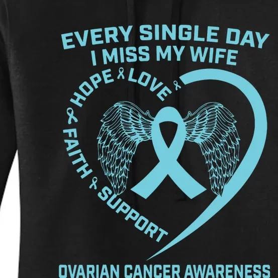 Teal Ribbon In Memory Of My Wife Ovarian Cancer Awareness Women's Pullover Hoodie