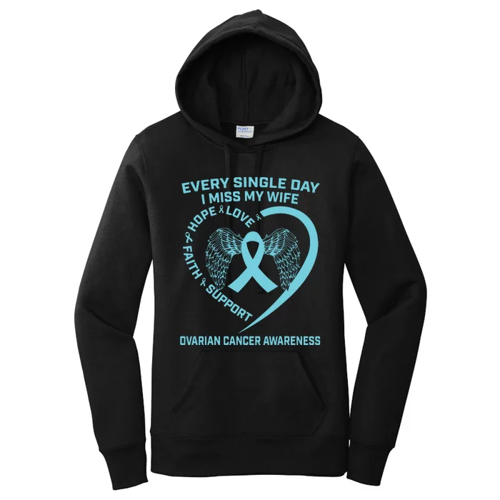 Teal Ribbon In Memory Of My Wife Ovarian Cancer Awareness Women's Pullover Hoodie