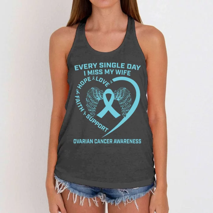 Teal Ribbon In Memory Of My Wife Ovarian Cancer Awareness Women's Knotted Racerback Tank