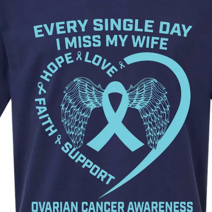 Teal Ribbon In Memory Of My Wife Ovarian Cancer Awareness Sueded Cloud Jersey T-Shirt