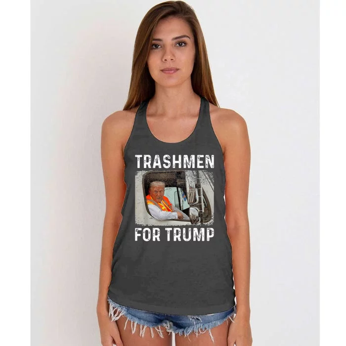 Trump Rides In Garbage Truck S Trashmen For Trump Women's Knotted Racerback Tank