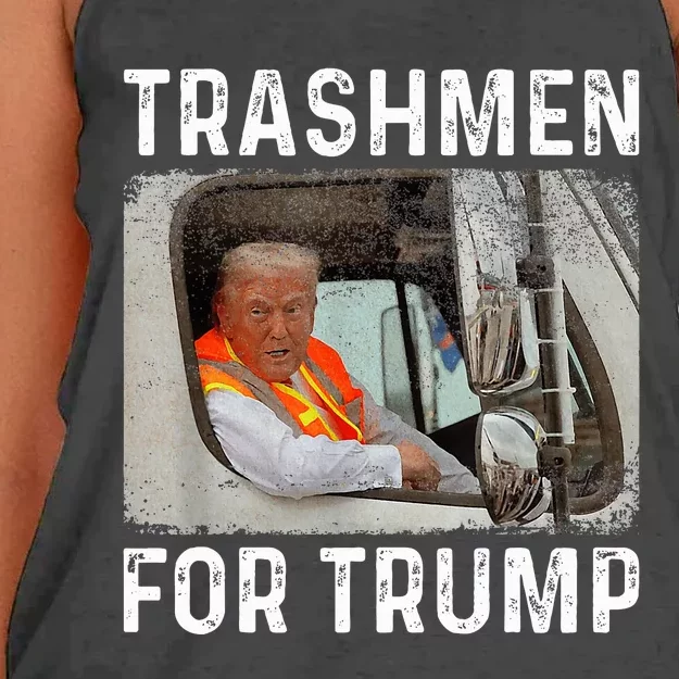 Trump Rides In Garbage Truck S Trashmen For Trump Women's Knotted Racerback Tank