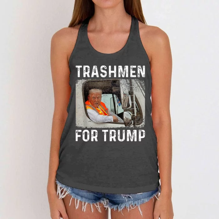 Trump Rides In Garbage Truck S Trashmen For Trump Women's Knotted Racerback Tank