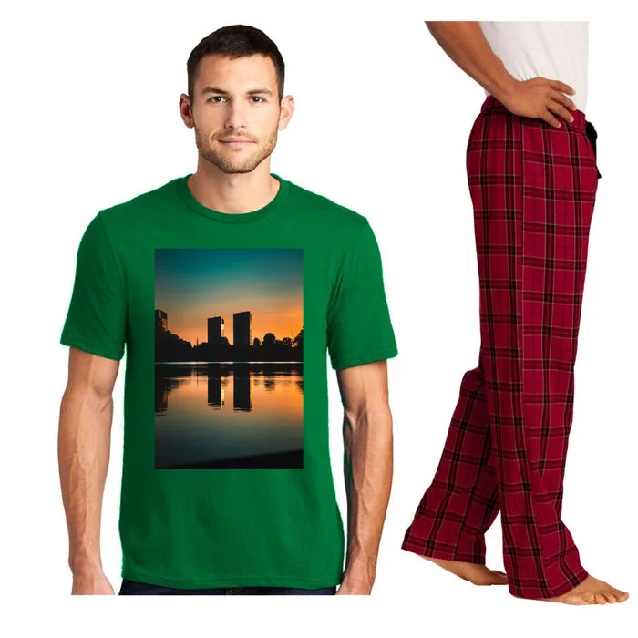 Towers Reflecting In The Pond Premium Pajama Set