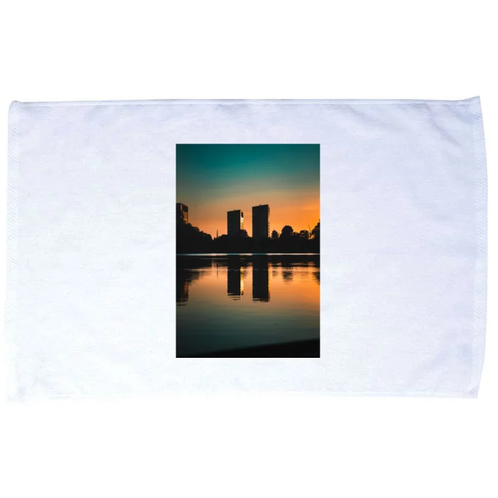 Towers Reflecting In The Pond Premium Microfiber Hand Towel