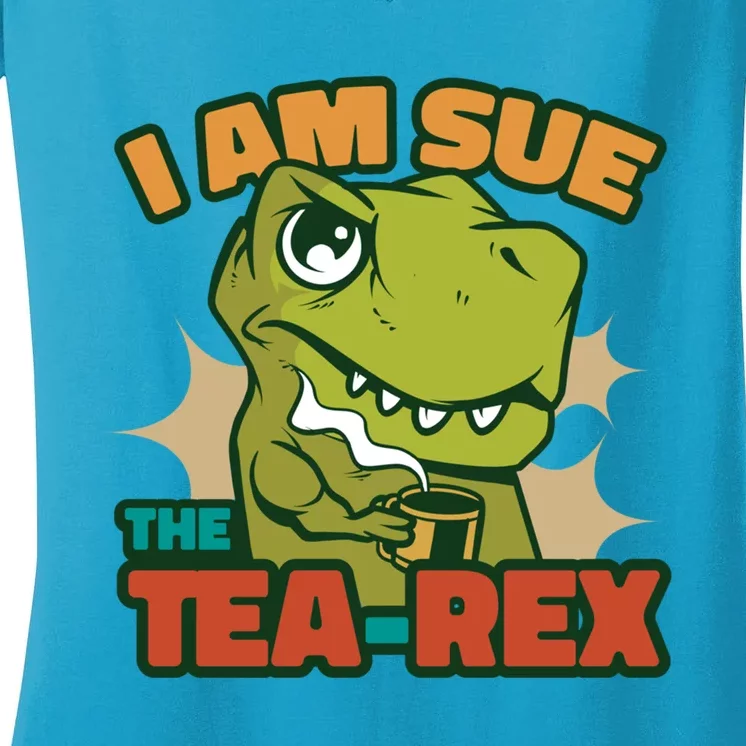 T Rex I Am Sue The Teafunny Giftrex Funny Trex Dinosaur Ing Tea Gift Women's V-Neck T-Shirt