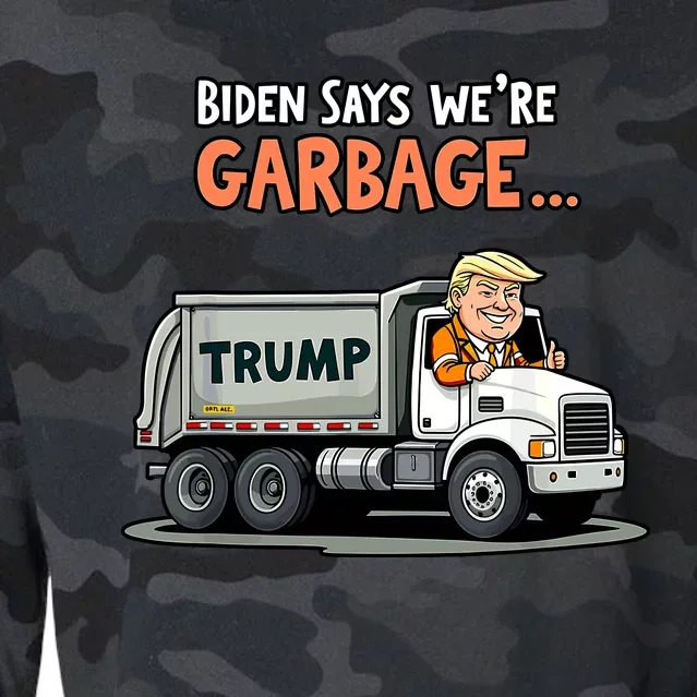 Trump Rides In Garbage Truck Cropped Pullover Crew