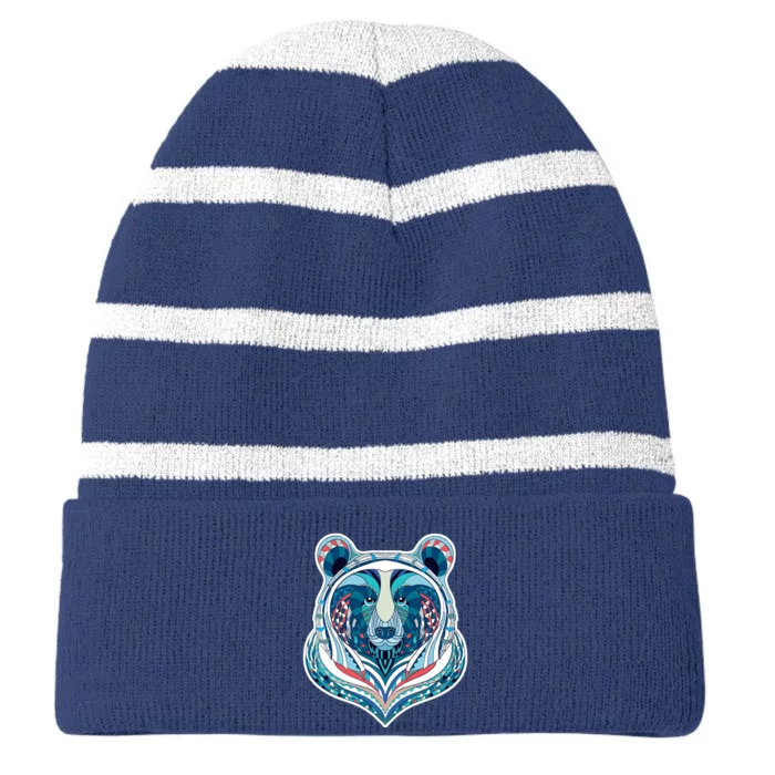 Tribal bear Striped Beanie with Solid Band