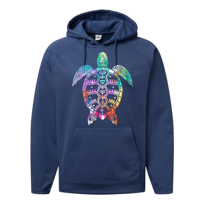 Tribal Colorful Turtle Performance Fleece Hoodie