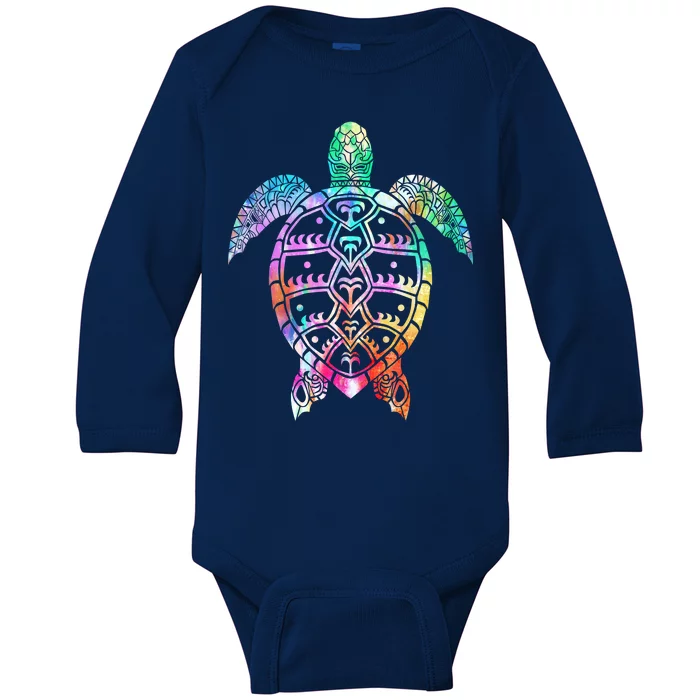 Tribal Colorful Turtle Baby Long Sleeve Bodysuit