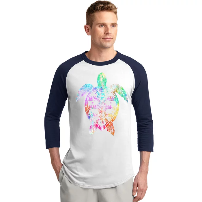 Tribal Colorful Turtle Baseball Sleeve Shirt