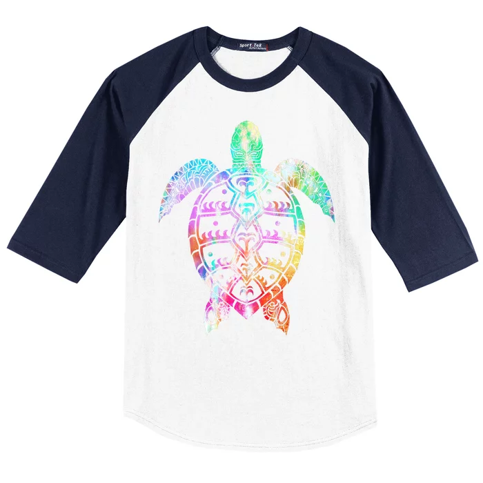 Tribal Colorful Turtle Baseball Sleeve Shirt