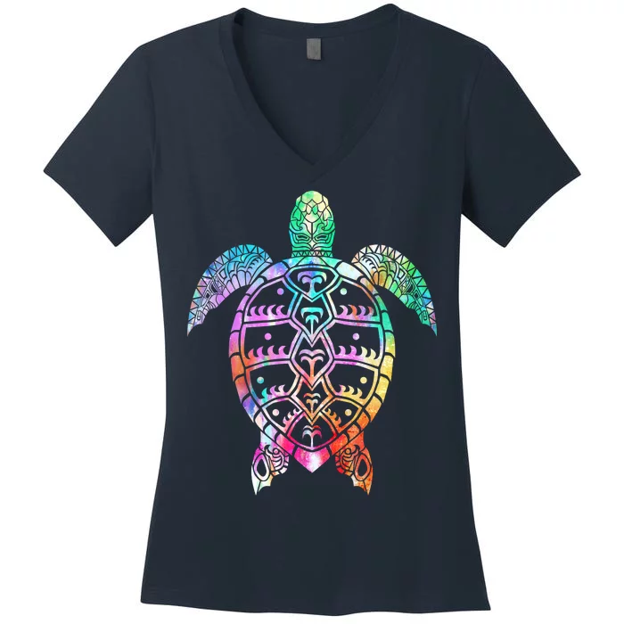 Tribal Colorful Turtle Women's V-Neck T-Shirt