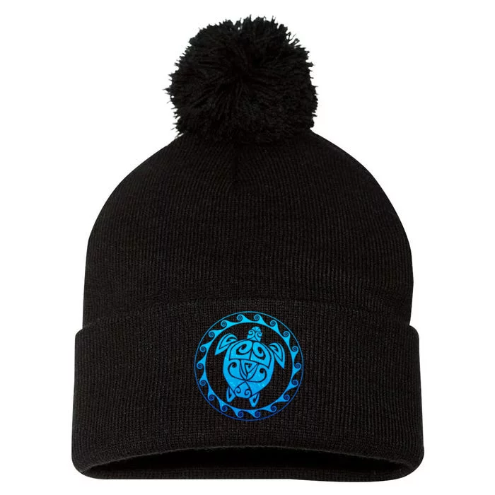 Tribal Sea Turtle Pom Pom 12in Knit Beanie