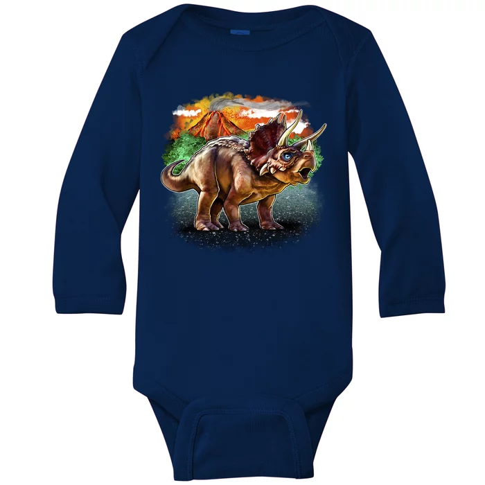 Triceratops Volcano Baby Long Sleeve Bodysuit