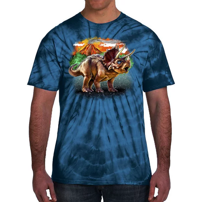 Triceratops Volcano Tie-Dye T-Shirt