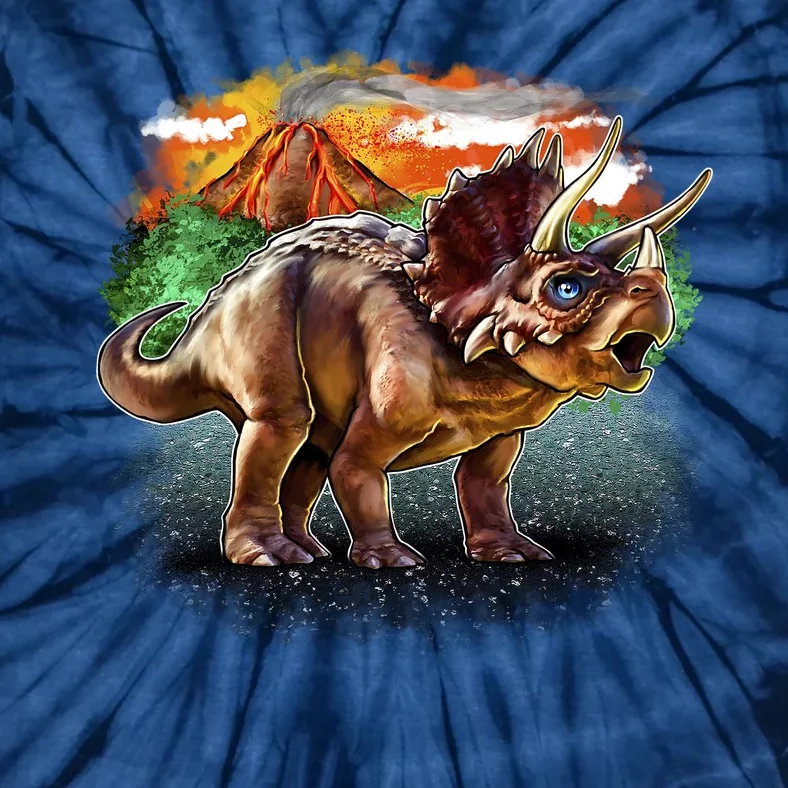 Triceratops Volcano Tie-Dye T-Shirt