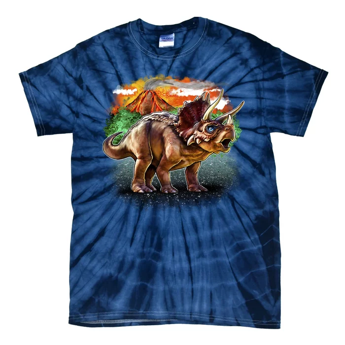 Triceratops Volcano Tie-Dye T-Shirt