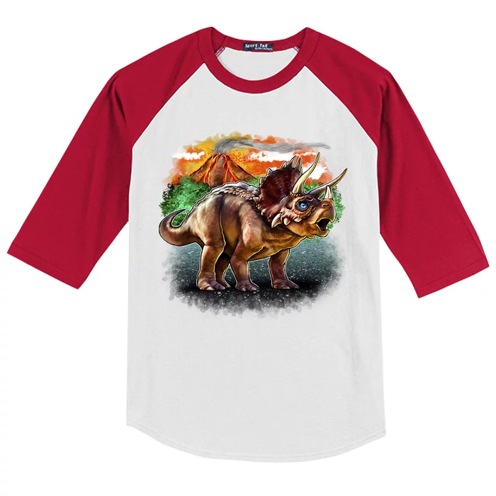 Triceratops Volcano Kids Colorblock Raglan Jersey