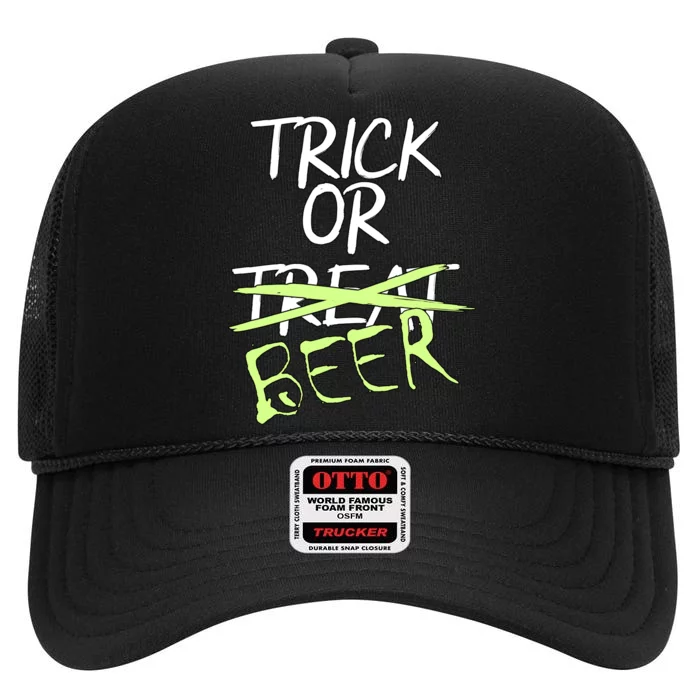 Trick or Beer Funny Halloween Party High Crown Mesh Trucker Hat