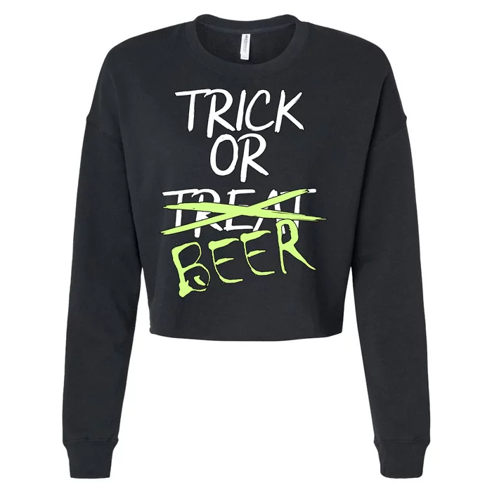 Trick or Beer Funny Halloween Party Cropped Pullover Crew