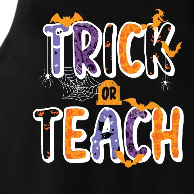 Trick Or Teach Funny Cute Halloween Ladies Tri-Blend Wicking Tank