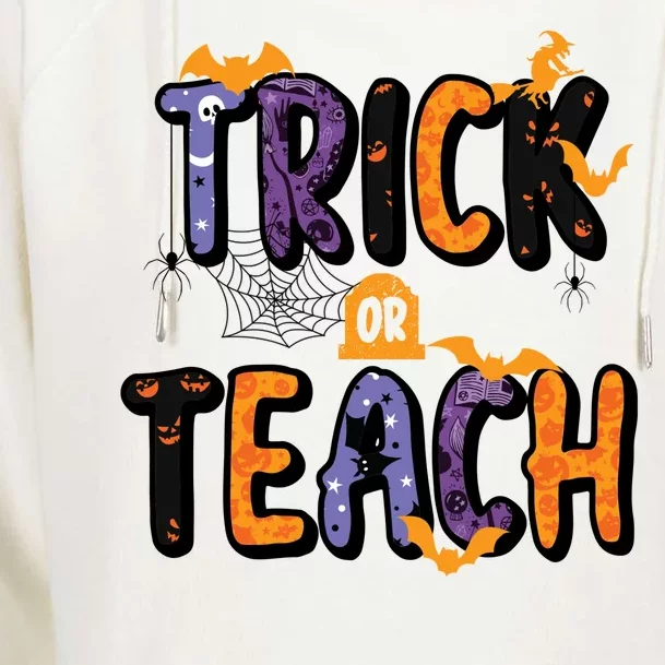 Trick Or Teach Funny Cute Halloween Womens Funnel Neck Pullover Hood