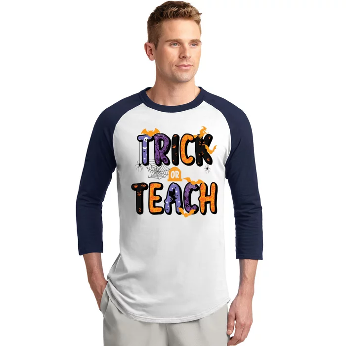 Trick Or Teach Funny Cute Halloween Baseball Sleeve Shirt