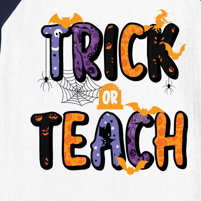 Trick Or Teach Funny Cute Halloween Baseball Sleeve Shirt