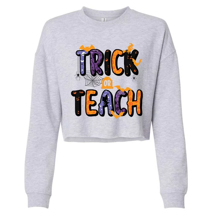 Trick Or Teach Funny Cute Halloween Cropped Pullover Crew