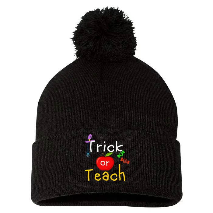 Trick Or Teach Halloween Teacher Pom Pom 12in Knit Beanie