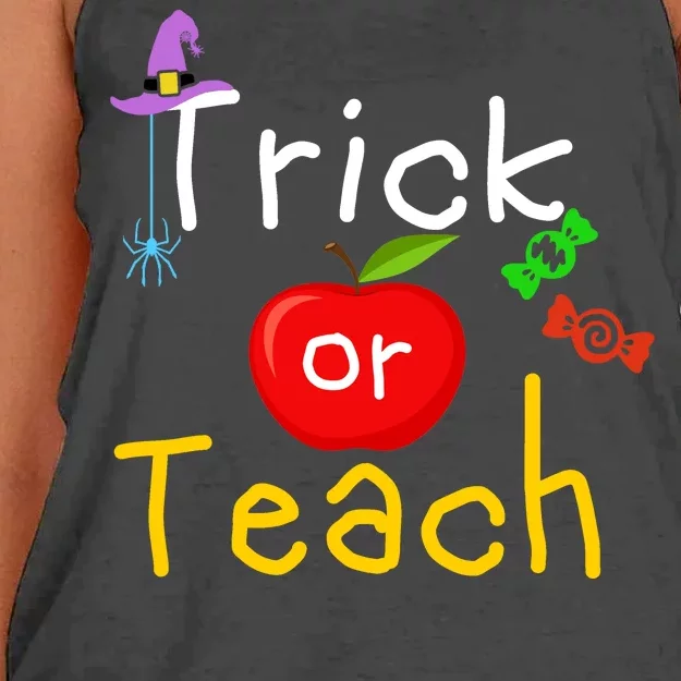 Trick Or Teach Halloween Teacher Women's Knotted Racerback Tank