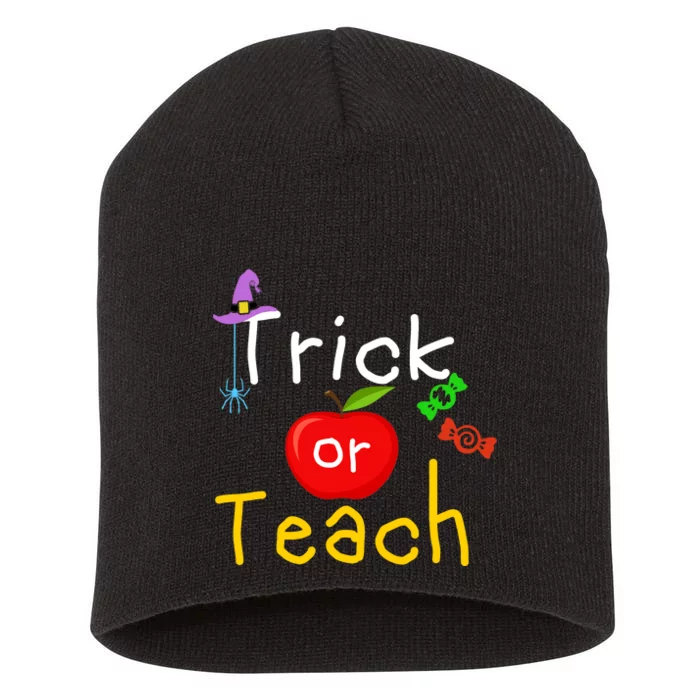 Trick Or Teach Halloween Teacher Short Acrylic Beanie