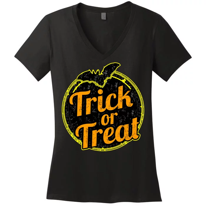 Trick or Treat Bat Logo Women's V-Neck T-Shirt