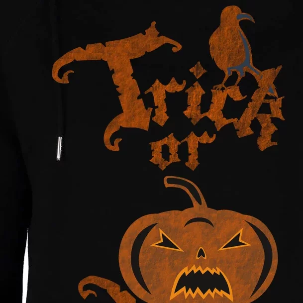 Trick Or Treat Pumpkin Halloween Womens Funnel Neck Pullover Hood