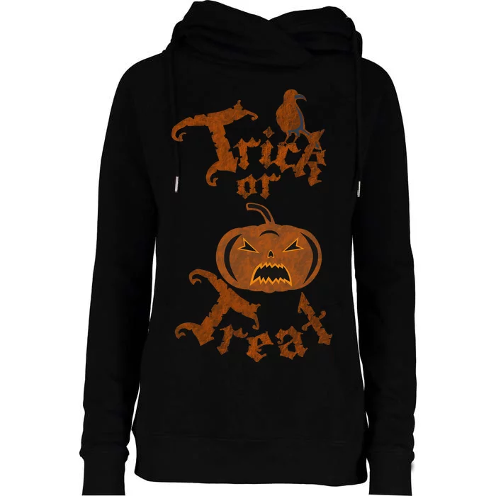 Trick Or Treat Pumpkin Halloween Womens Funnel Neck Pullover Hood