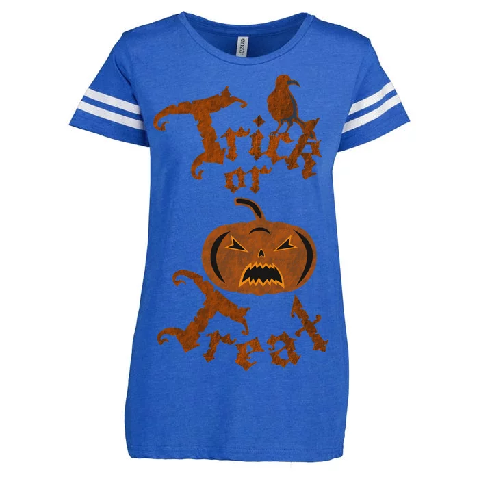 Trick Or Treat Pumpkin Halloween Enza Ladies Jersey Football T-Shirt