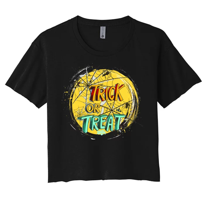 Trick or Treat Spider Web Women's Crop Top Tee