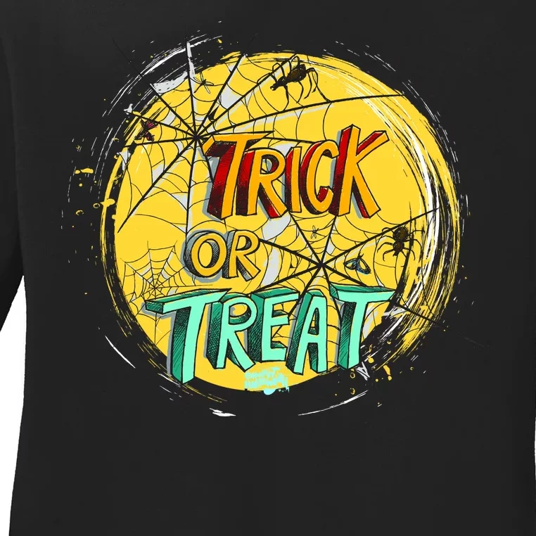 Trick or Treat Spider Web Ladies Long Sleeve Shirt