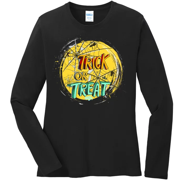 Trick or Treat Spider Web Ladies Long Sleeve Shirt