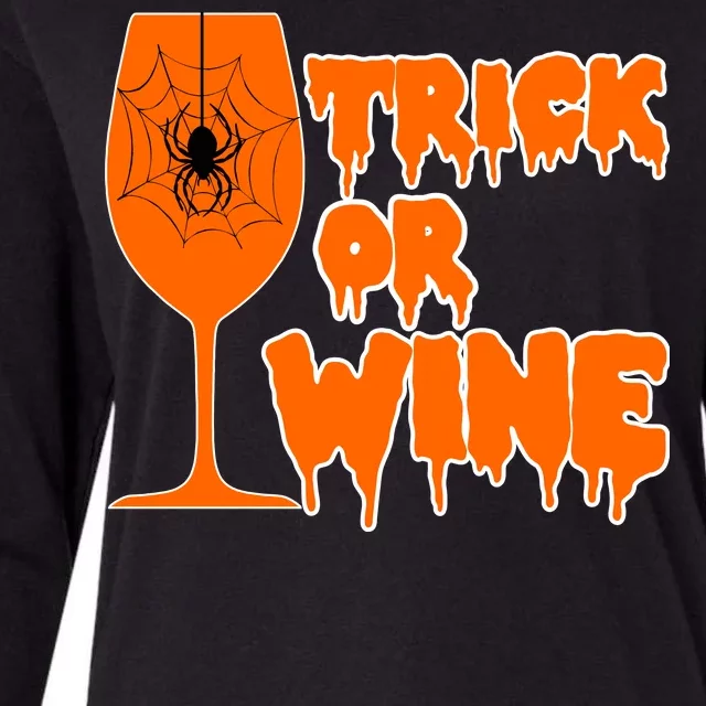 Trick or Wine Halloween Spider Web Womens Cotton Relaxed Long Sleeve T-Shirt